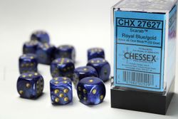 Tärningar - Scarab 16mm d6 Royal Blue/gold Dice Block (12 dice)