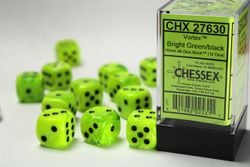 Tärningar - Vortex 16mm d6 Bright Green/black Dice Block (12 dice)
