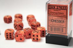 Tärningar - Vortex 16mm d6 Orange/black Dice Block (12 dice)