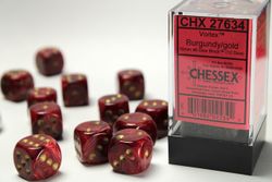 Tärningar - Vortex 16mm d6 Burgundy/gold Dice Block (12 dice)
