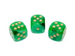 Tärningar - Vortex 16mm d6 Green/gold Dice Block (12 dice)