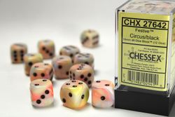Tärningar - Festive 16mm d6 Circus/black Dice Block (12 dice)