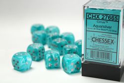 Tärningar - Cirrus 16mm d6 Aqua/silver Dice Block (12 dice)
