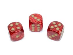 Tärningar - Glitter 16mm d6 Ruby/gold Dice Block (12 dice)