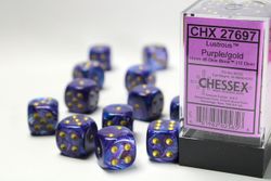 Tärningar - Lustrous 16mm d6 Purple/gold Dice Block (12 dice)