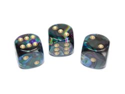 Tärningar - Lustrous 16mm d6 Shadow/gold Dice Block (12 dice)