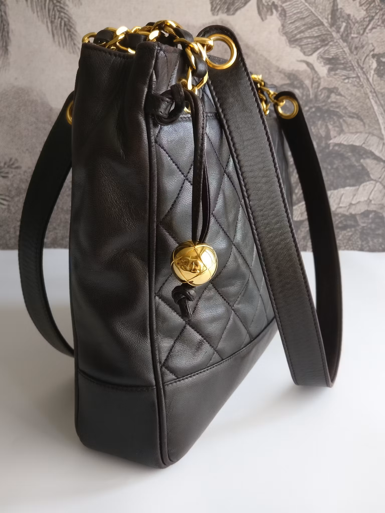 Chanel shopper quilted tote black lambskin