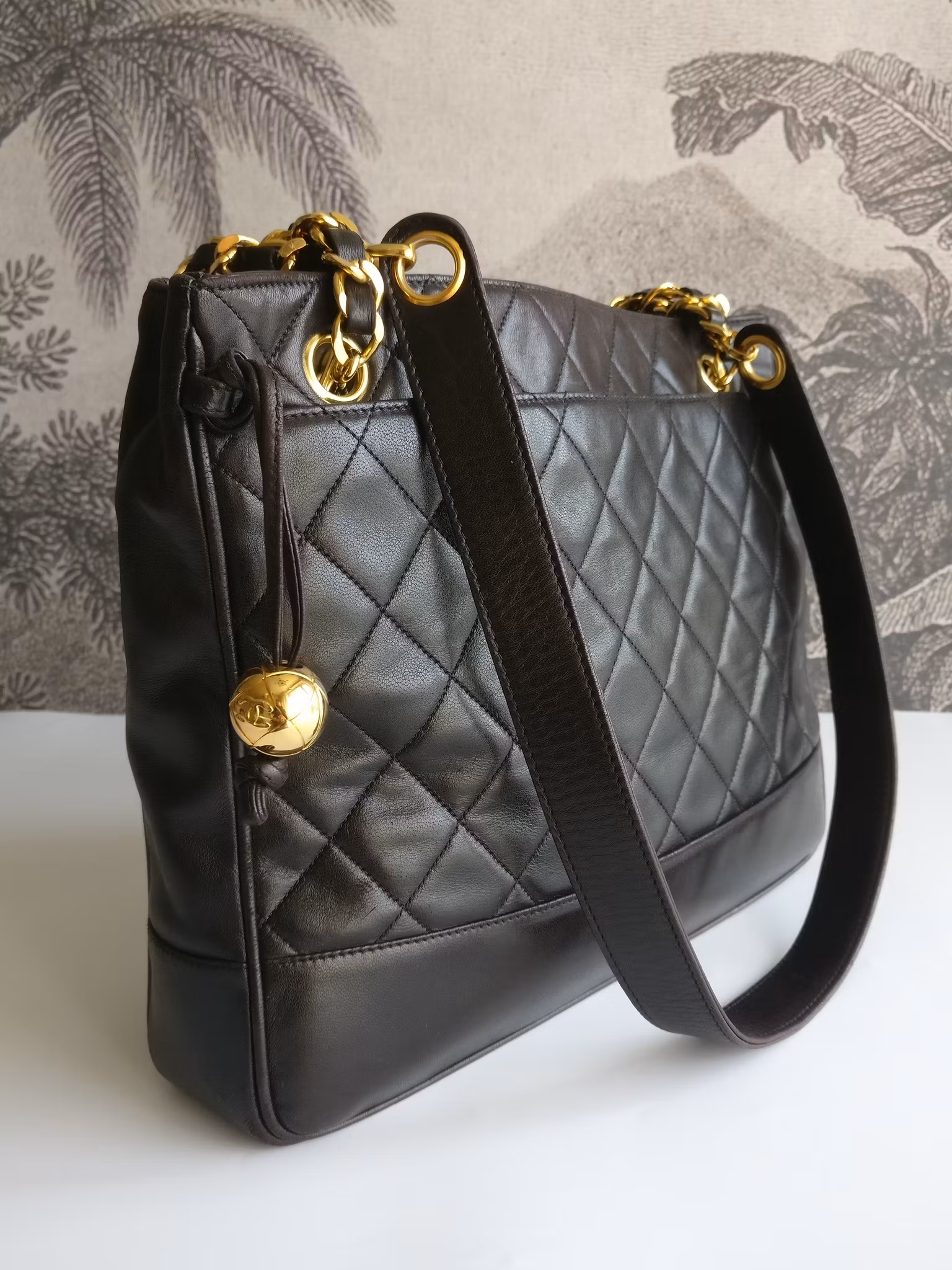 Chanel shopper quilted tote black lambskin