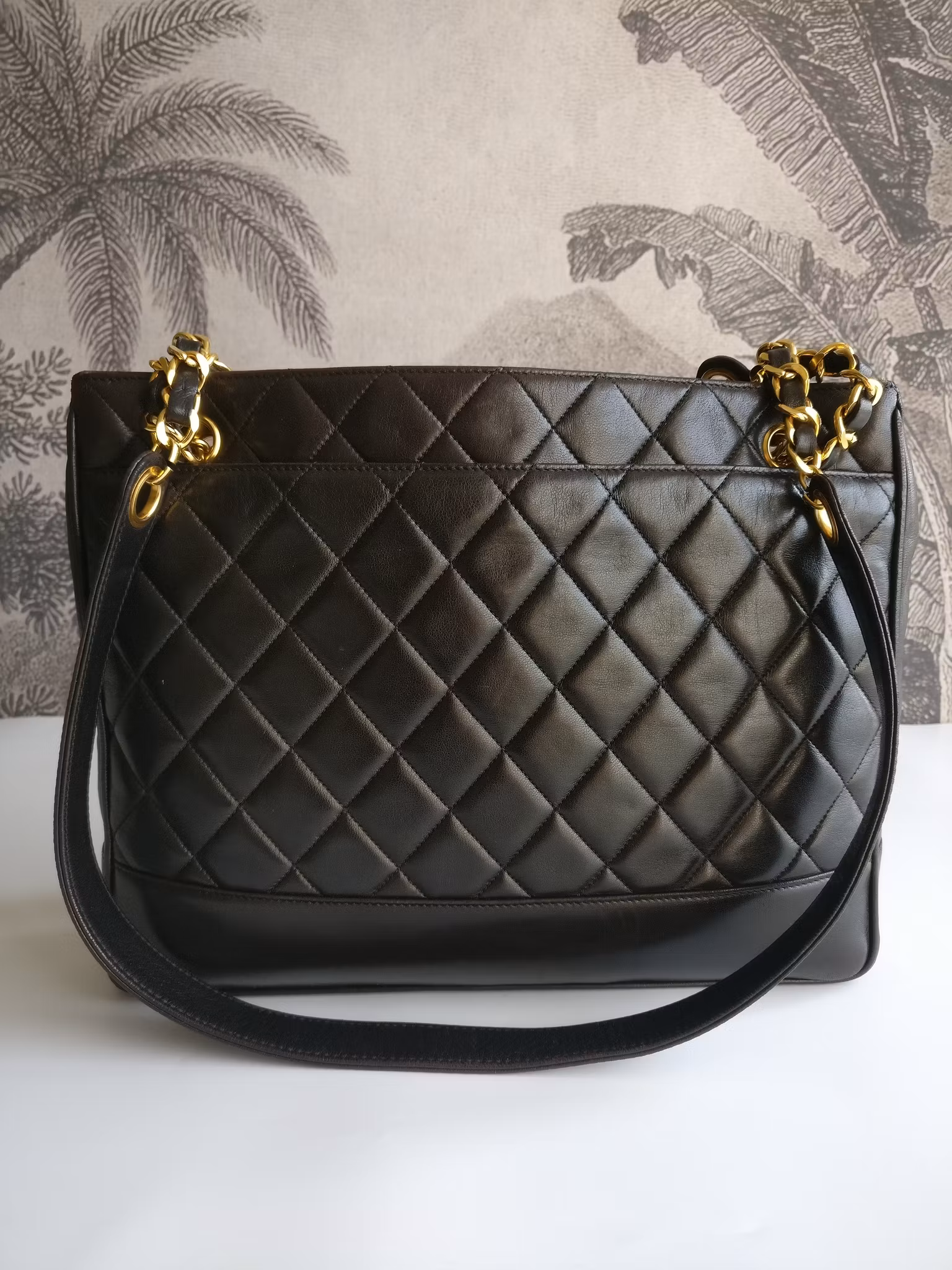 Chanel shopper quilted tote black lambskin