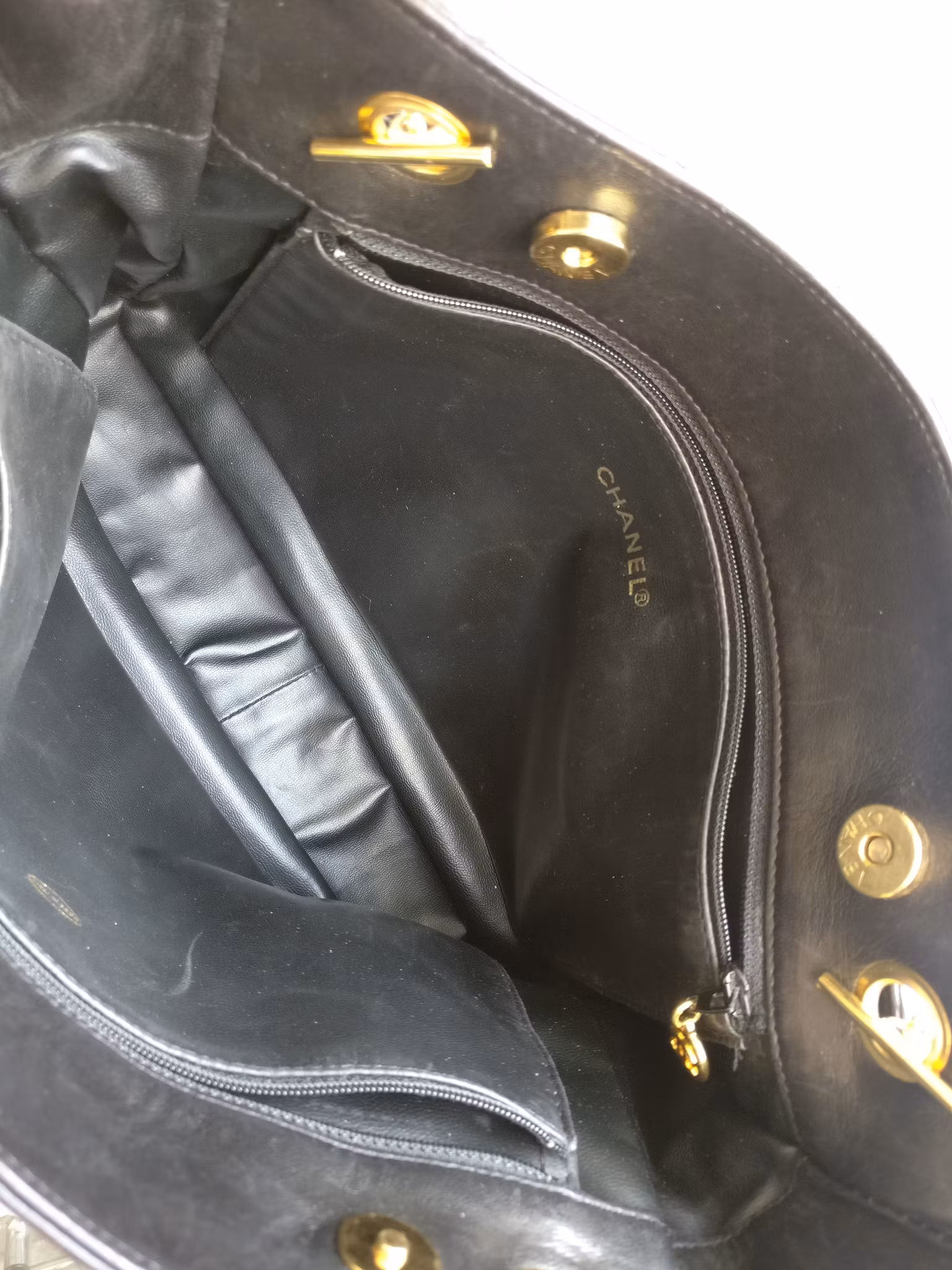 Chanel shopper quilted tote black lambskin