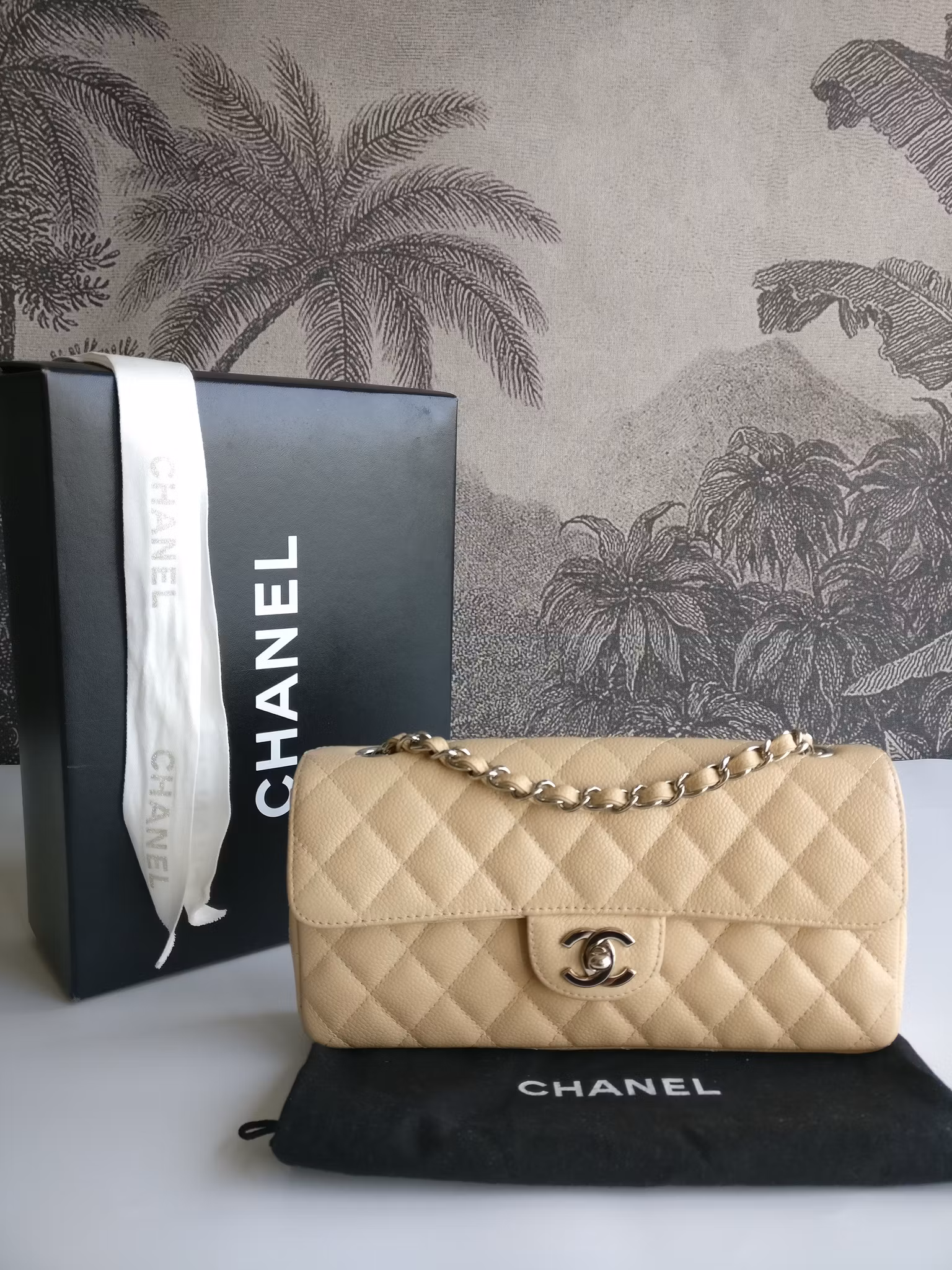 Chanel East West flap bag caviar