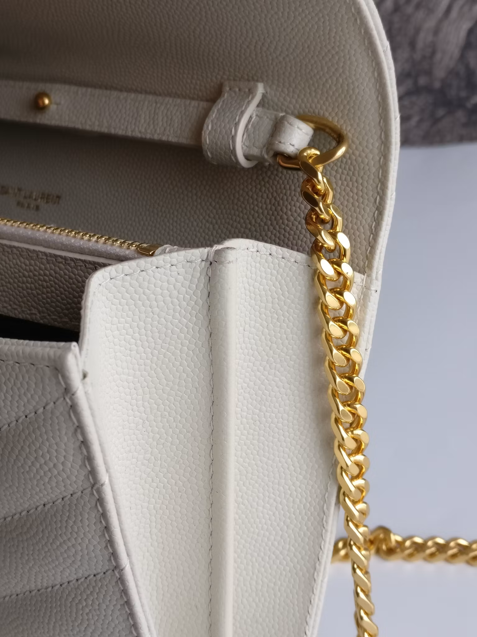 Saint Laurent Chain Wallet Crema Soft