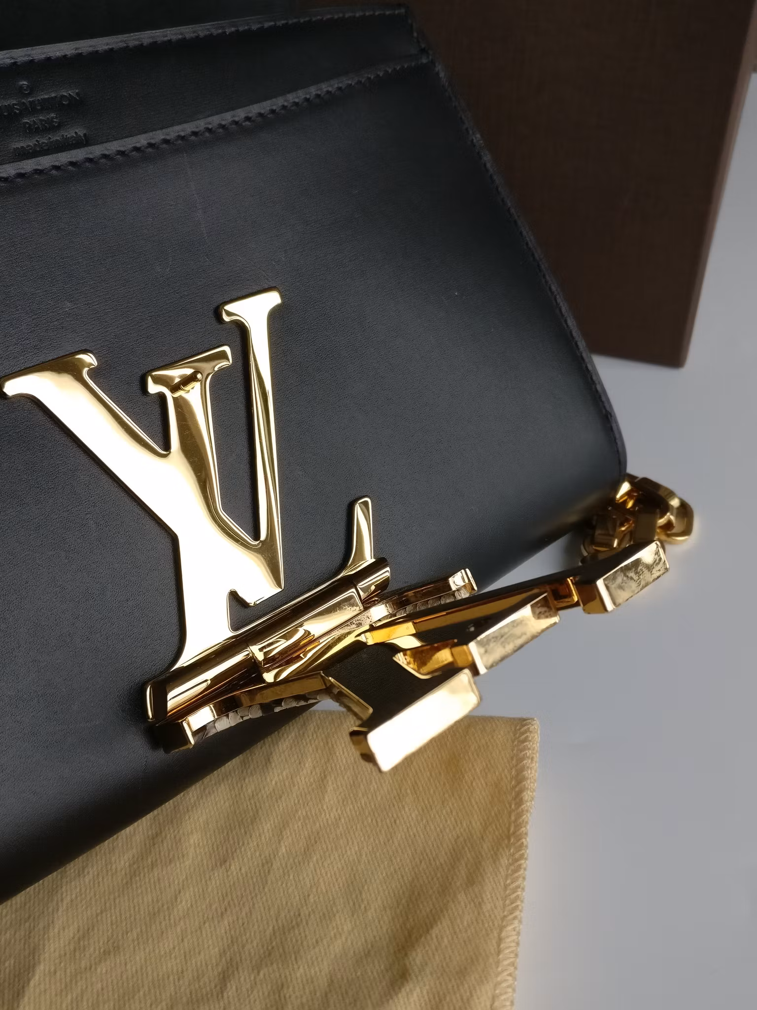 Louis Vuitton Pochette Louise GM Chain Bag Python Clasp