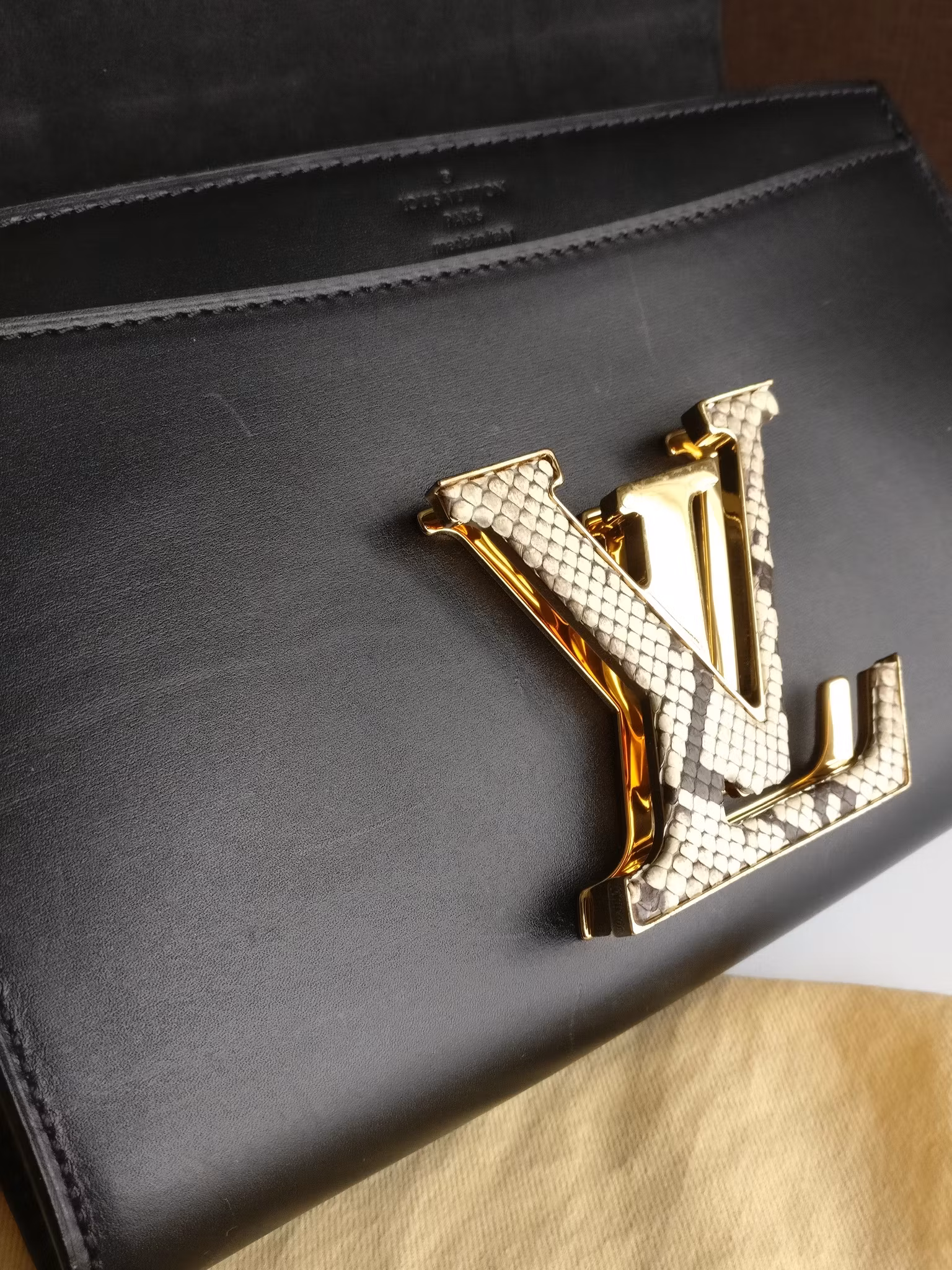 Louis Vuitton Pochette Louise GM Chain Bag Python Clasp
