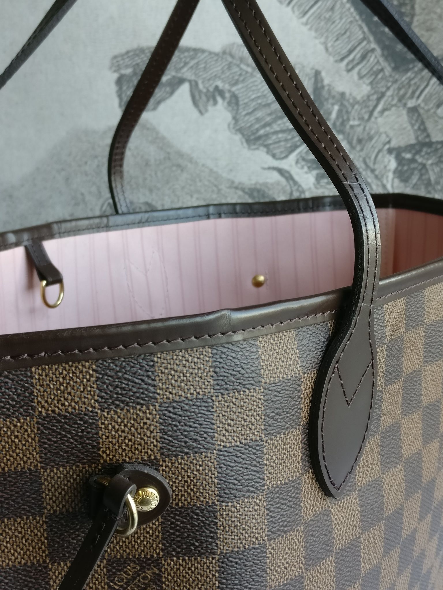 Louis Vuitton Neverfull MM damier ebene rose ballerine