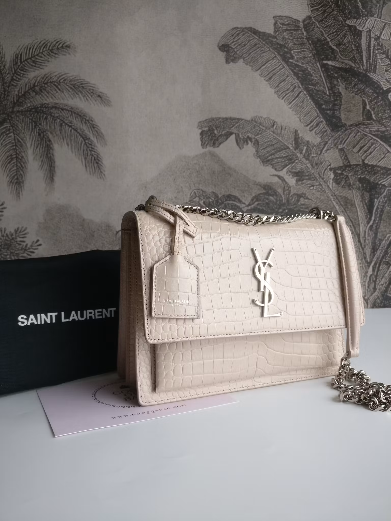 Saint Laurent Sunset Medium Crocodile embossed