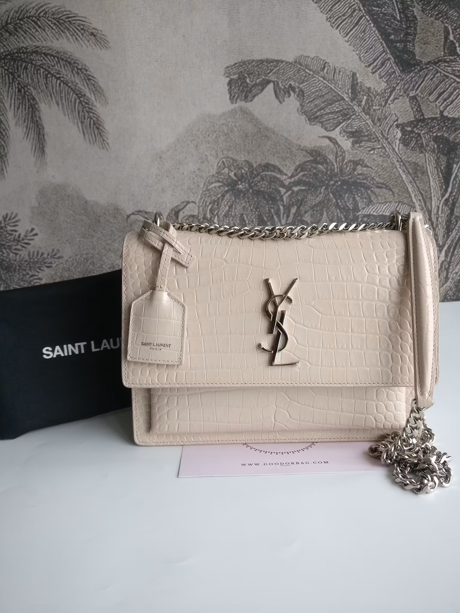 Saint Laurent Sunset Medium Crocodile embossed
