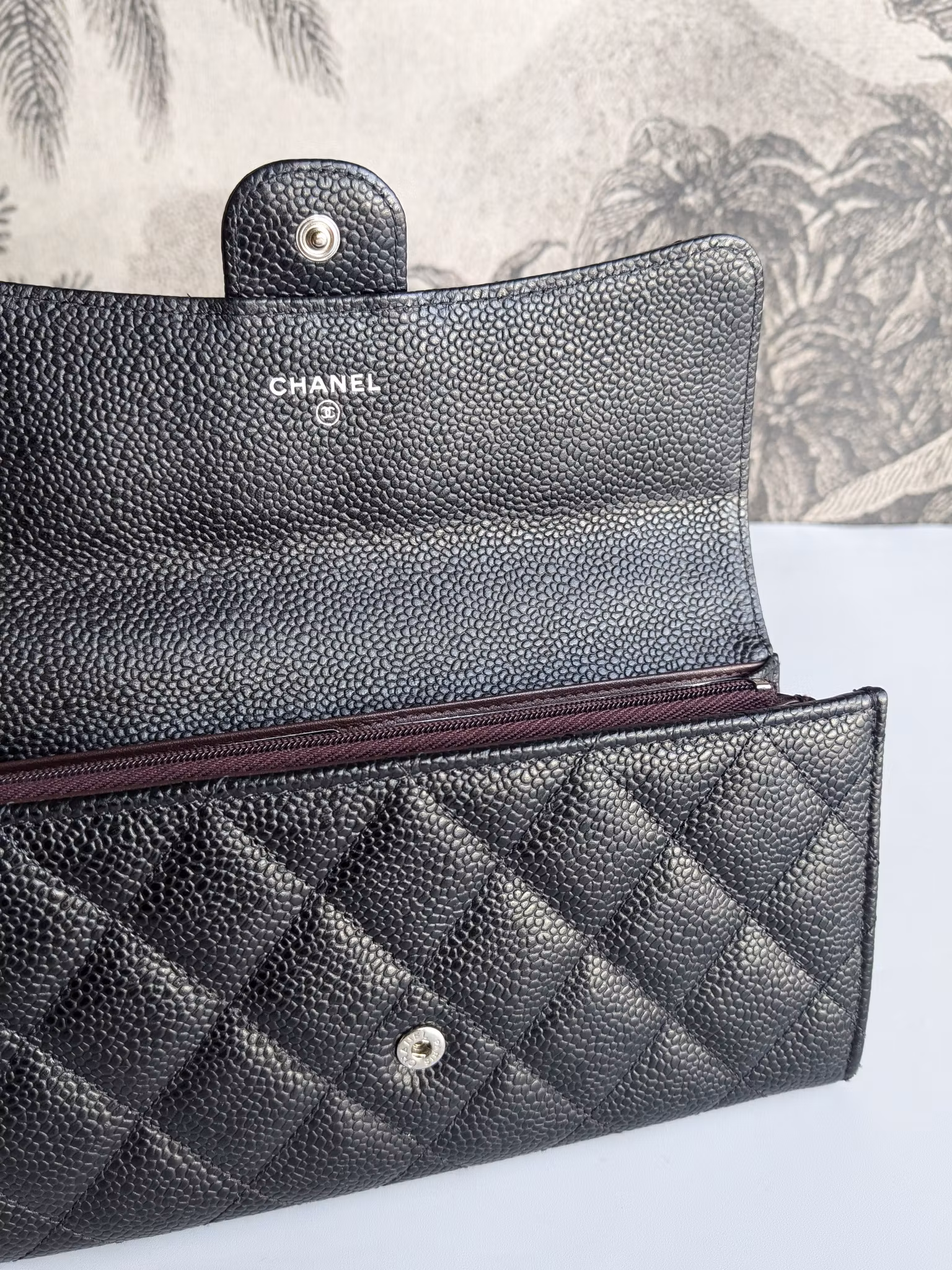Chanel timeless classic flap long wallet caviar