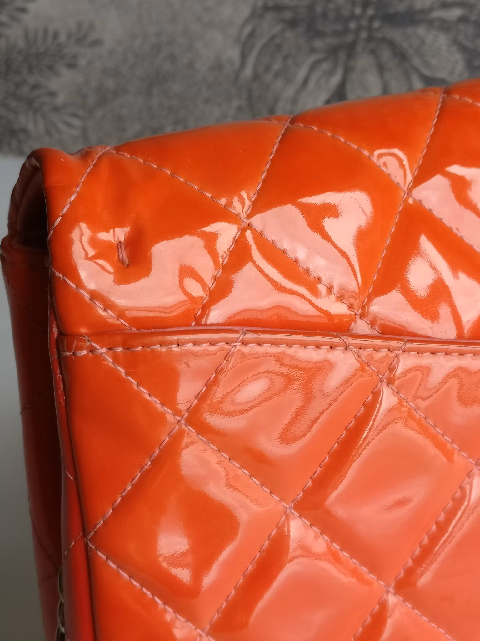 Chanel quilted red patent flap bag