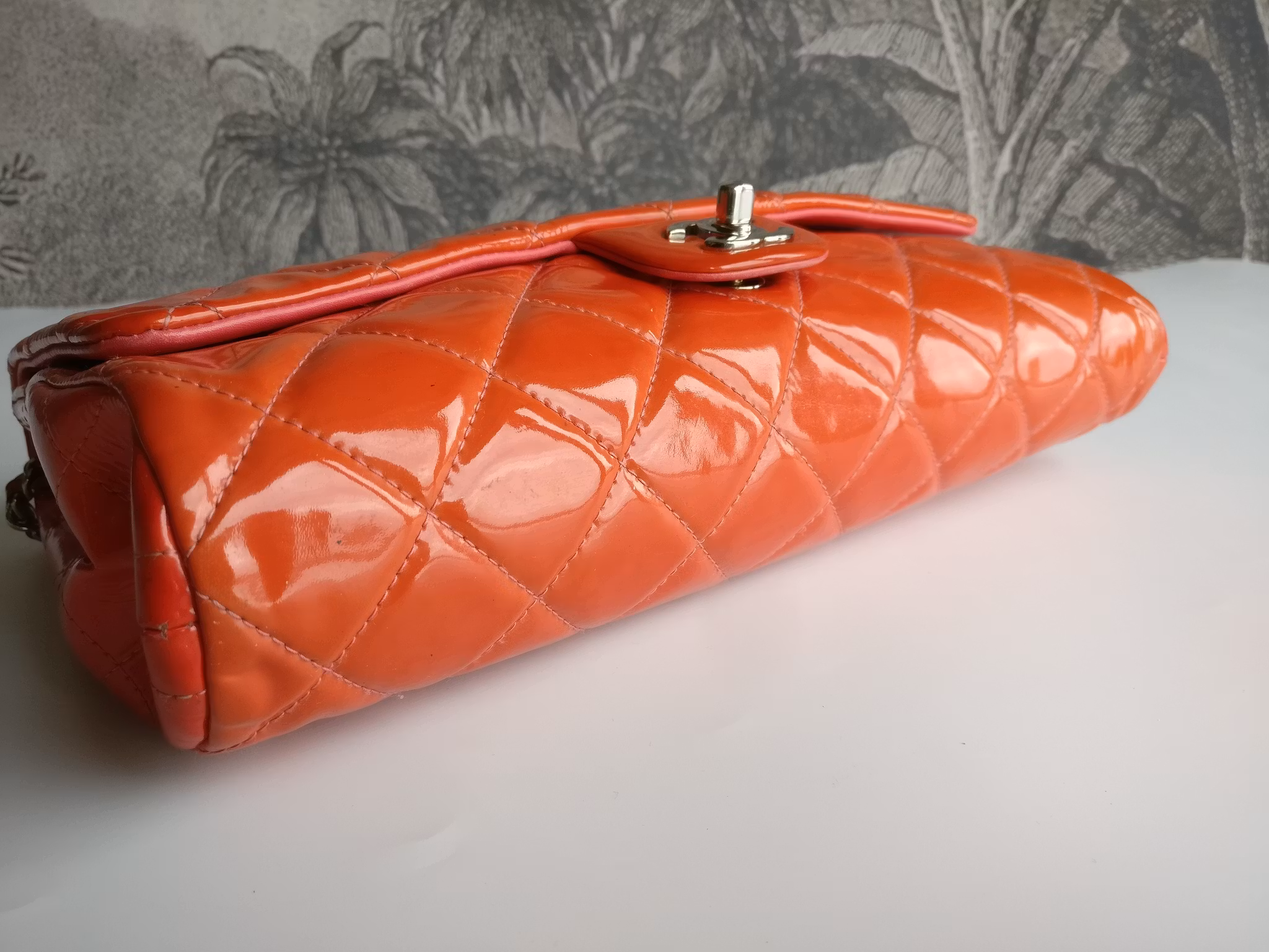 Chanel quilted red patent flap bag