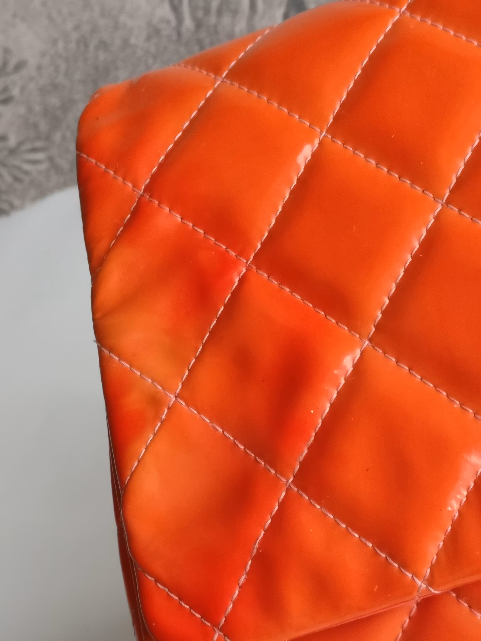 Chanel quilted red patent flap bag