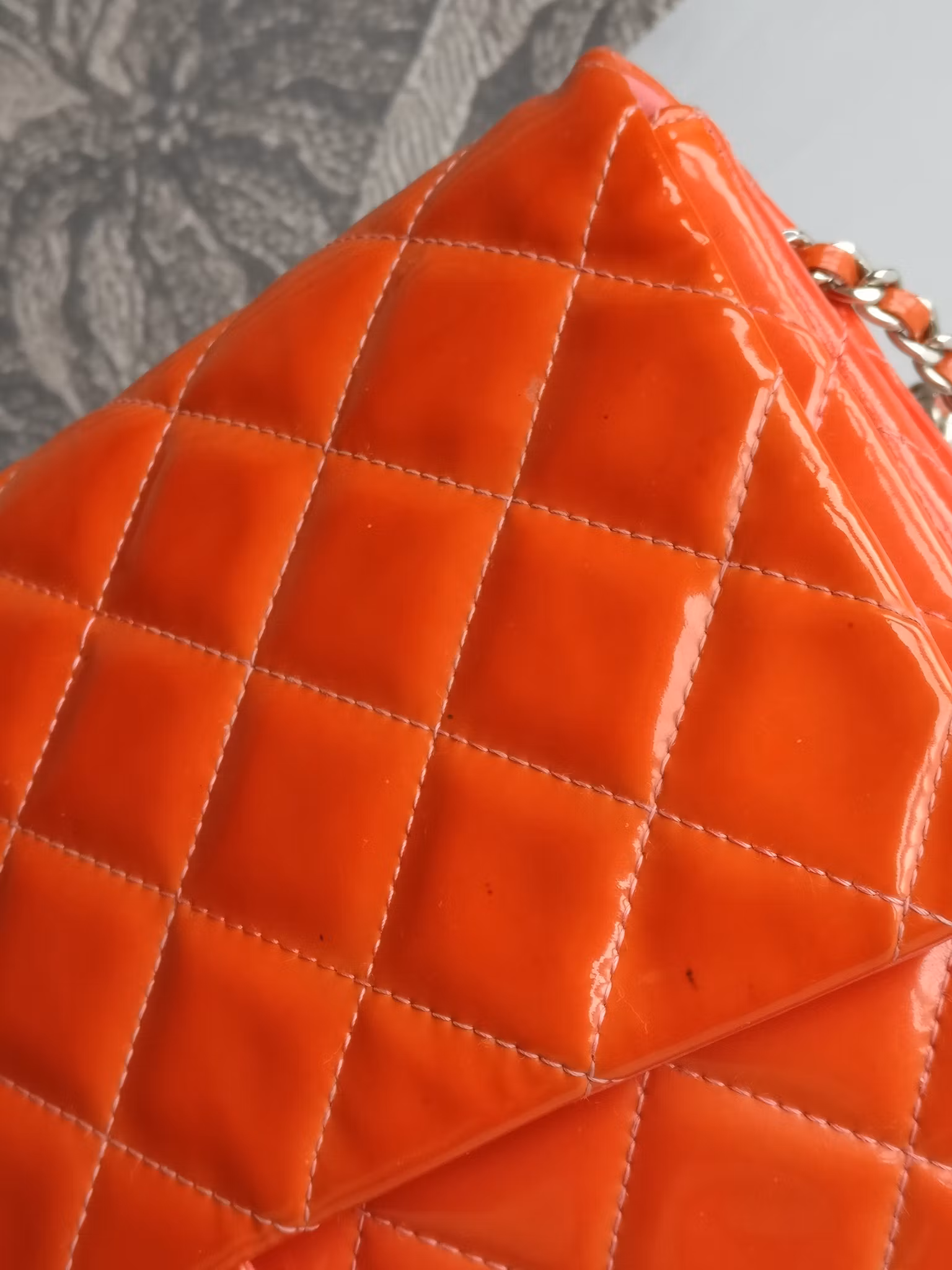 Chanel quilted red patent flap bag