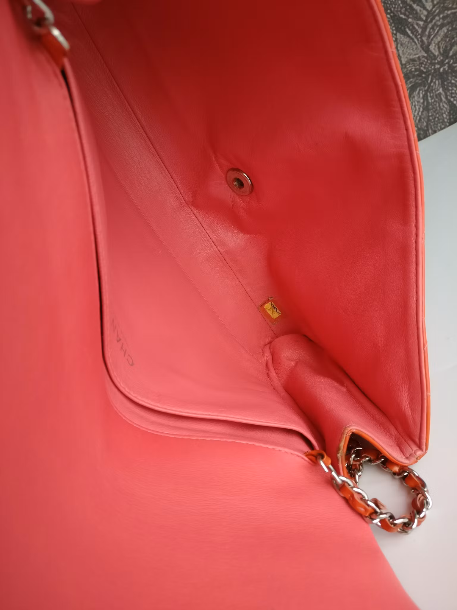 Chanel quilted red patent flap bag