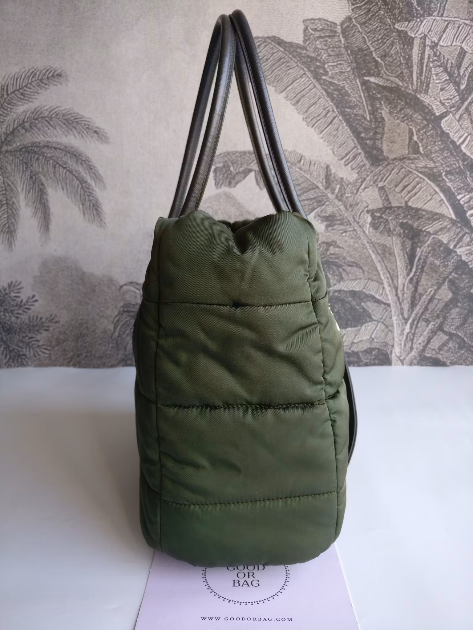 Prada Tessuto Nylon Bomber Tote Khaki