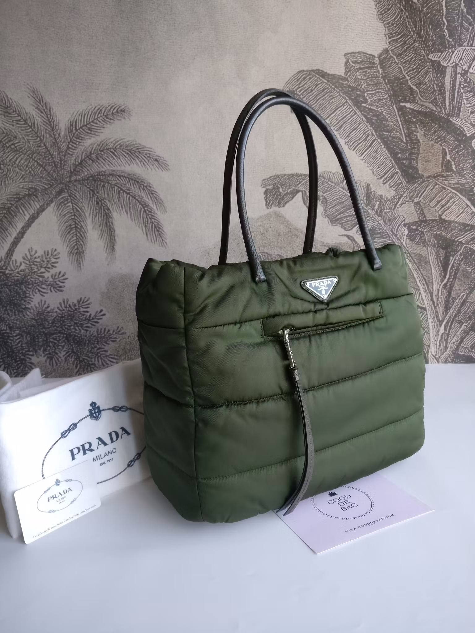 Prada Tessuto Nylon Bomber Tote Khaki
