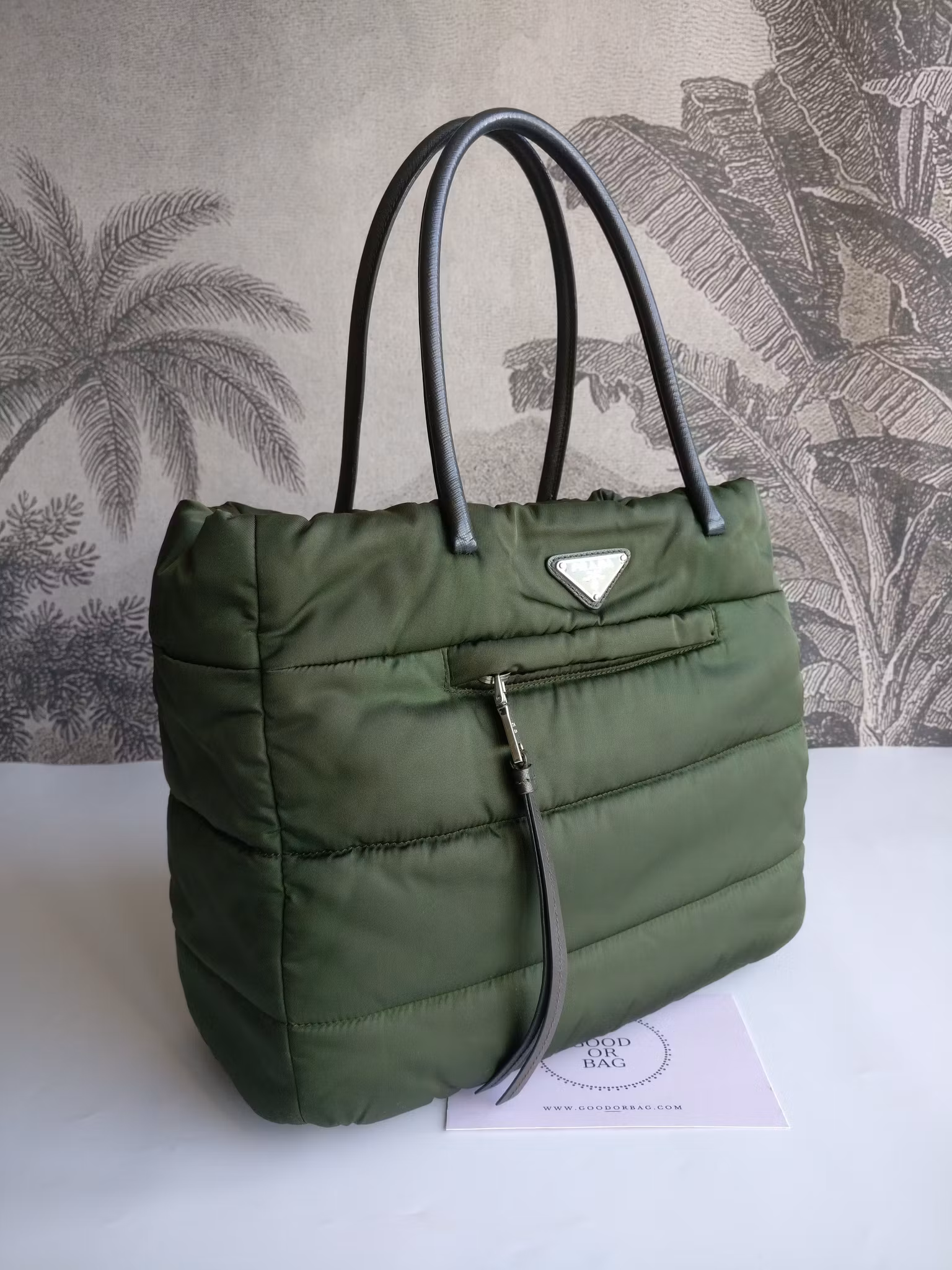Prada Tessuto Nylon Bomber Tote Khaki