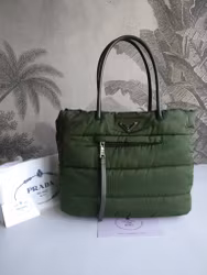 Prada Tessuto Nylon Bomber Tote Khaki