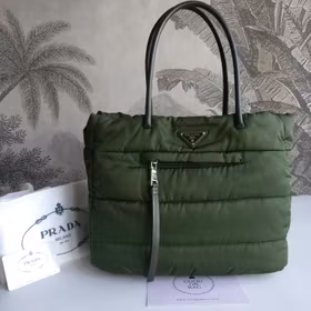 Prada Tessuto Nylon Bomber Tote Khaki