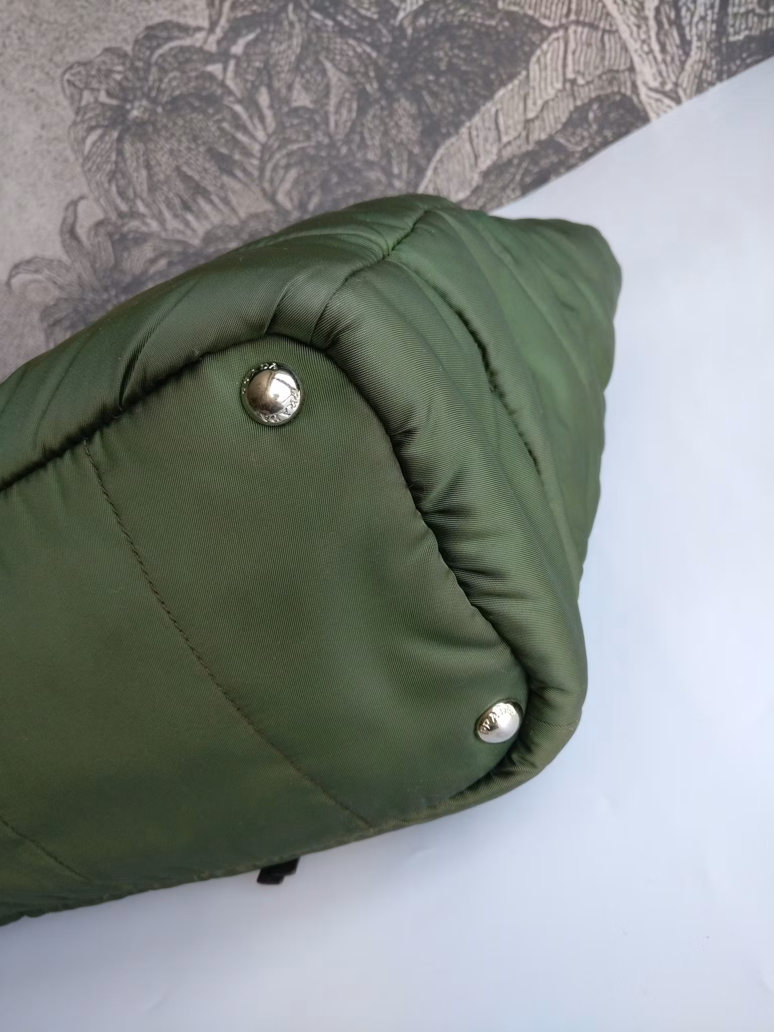 Prada Tessuto Nylon Bomber Tote Khaki