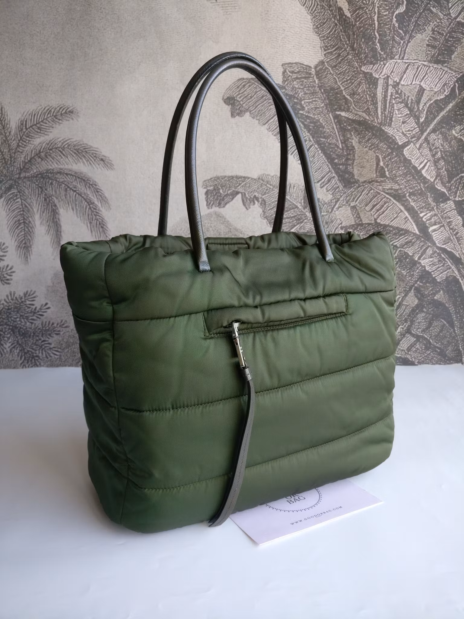 Prada Tessuto Nylon Bomber Tote Khaki