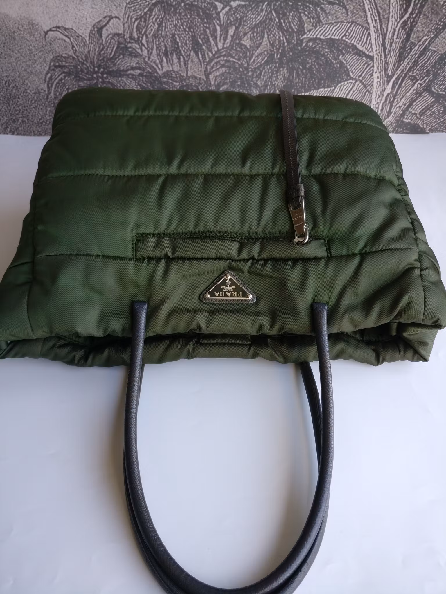 Prada Tessuto Nylon Bomber Tote Khaki