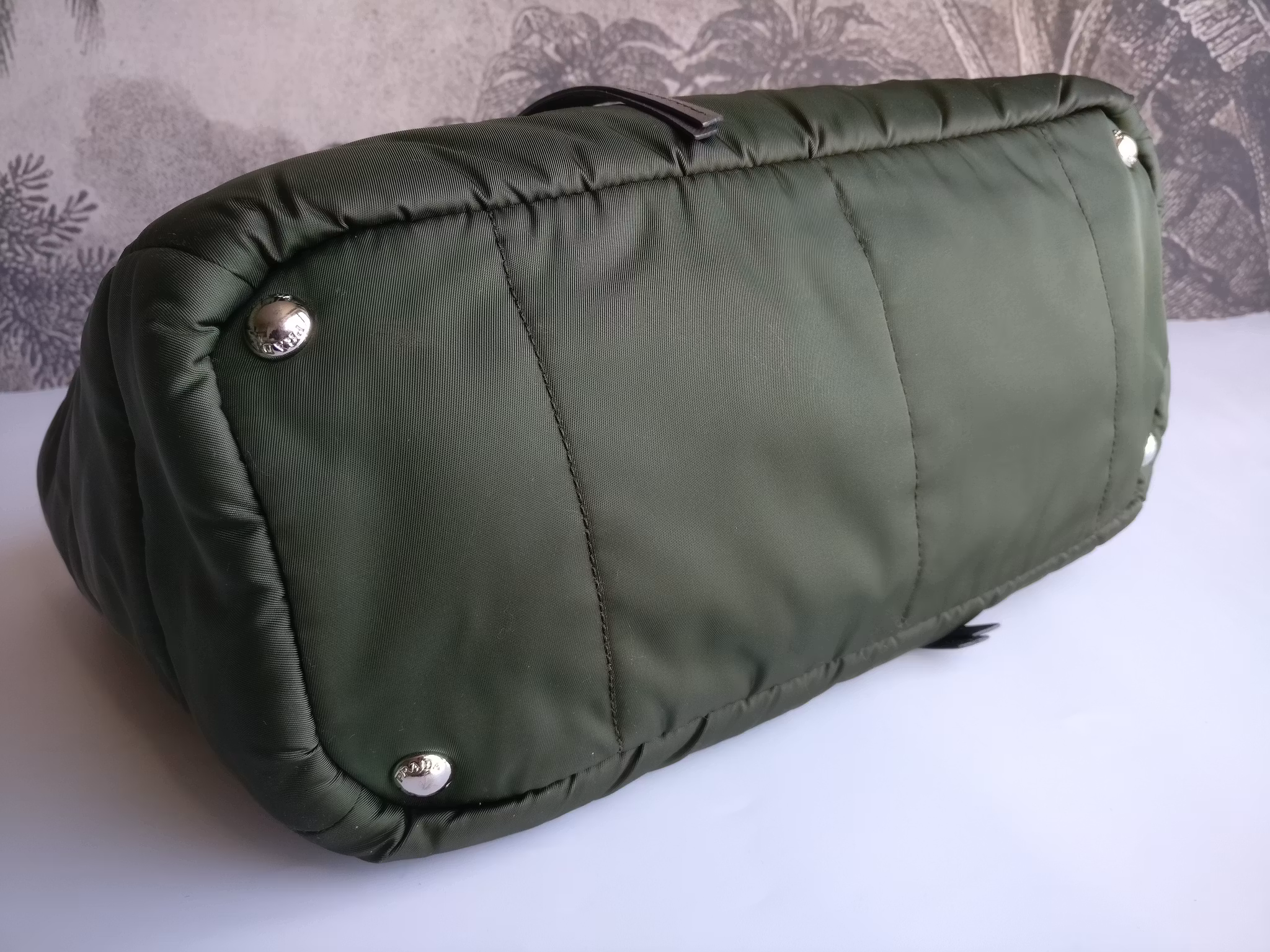 Prada Tessuto Nylon Bomber Tote Khaki