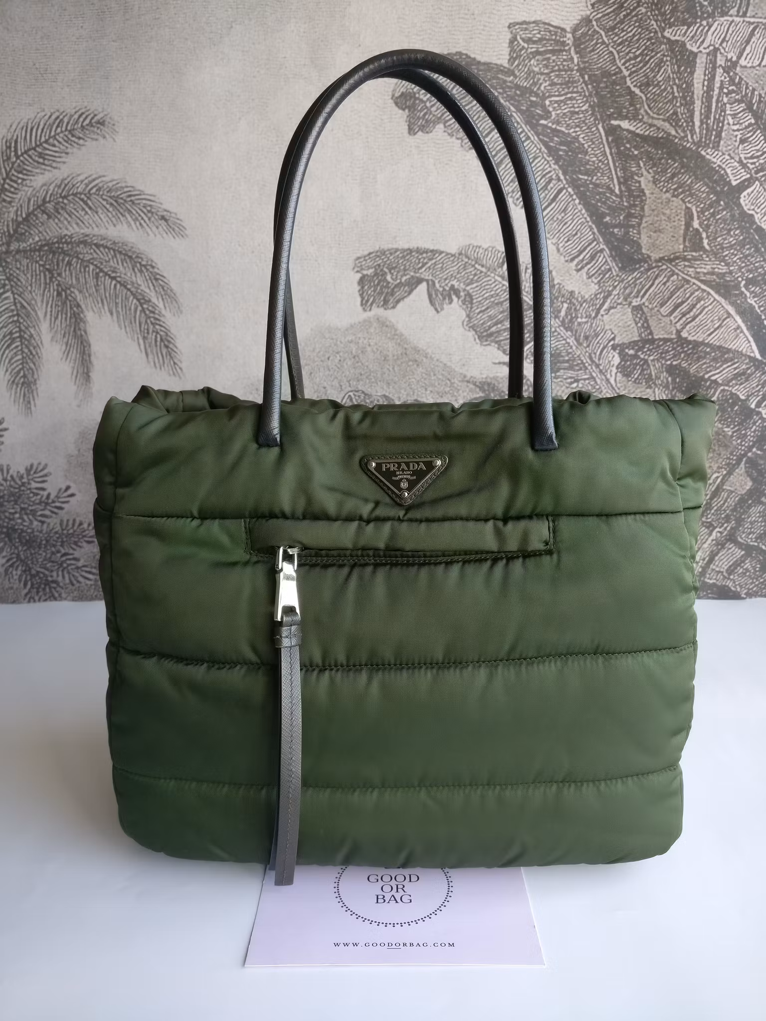 Prada Tessuto Nylon Bomber Tote Khaki