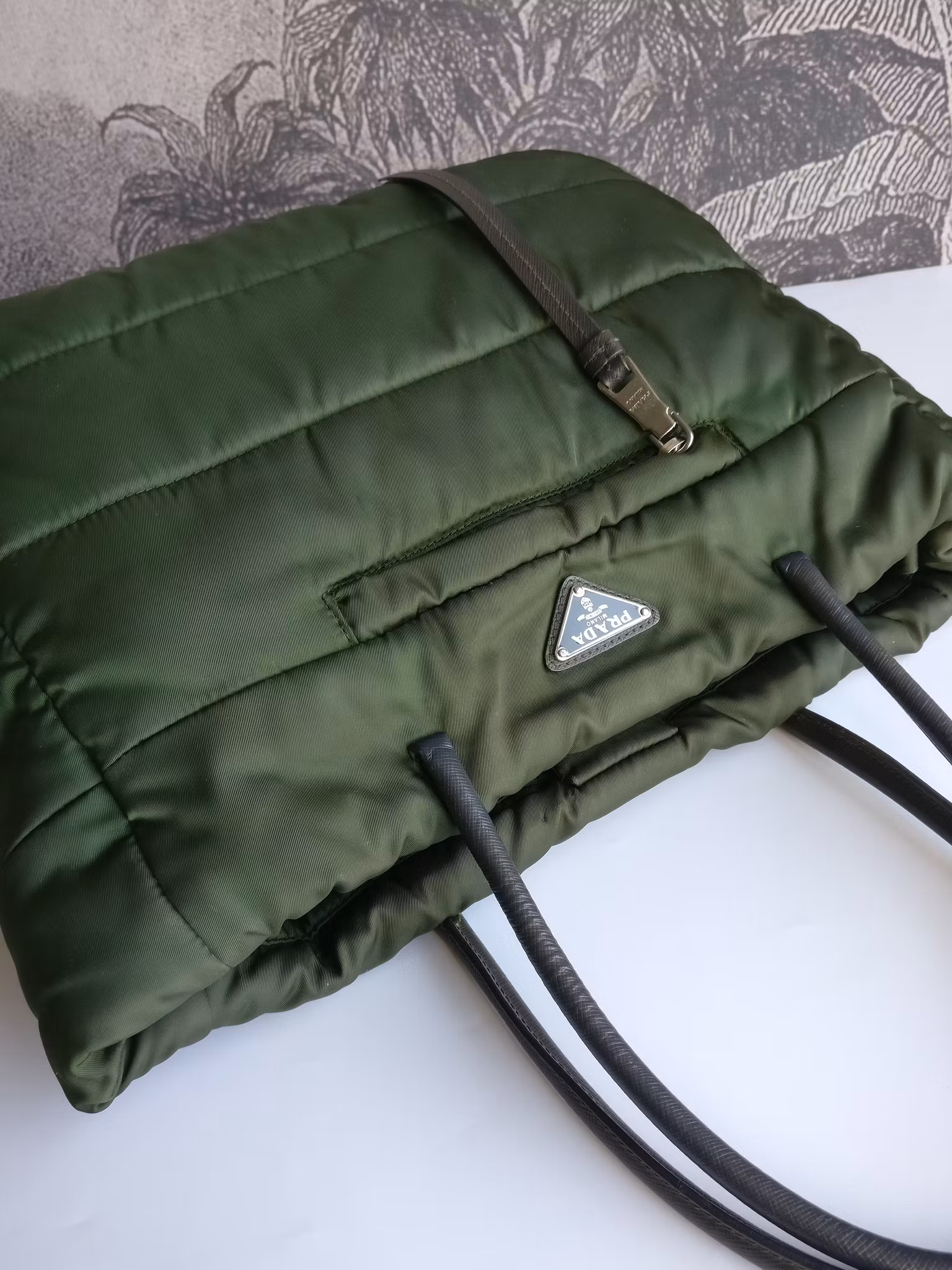 Prada Tessuto Nylon Bomber Tote Khaki