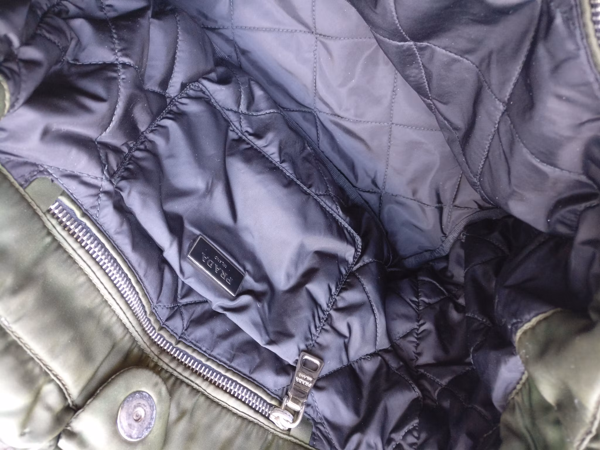 Prada Tessuto Nylon Bomber Tote Khaki