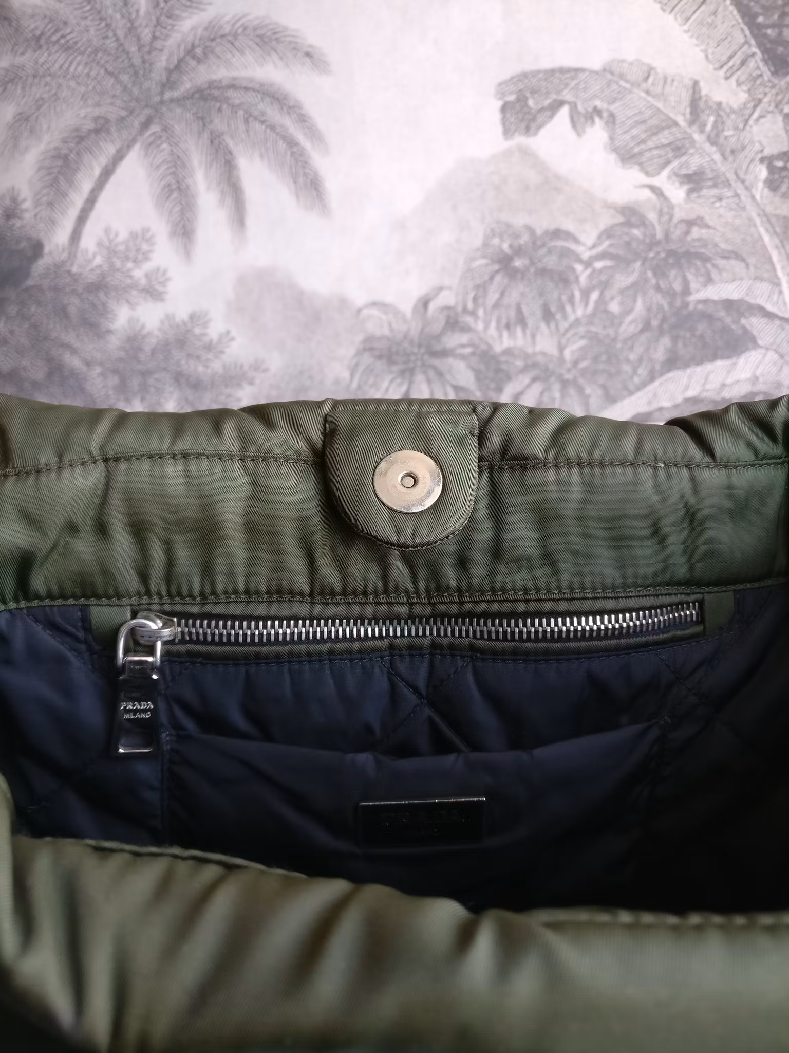Prada Tessuto Nylon Bomber Tote Khaki