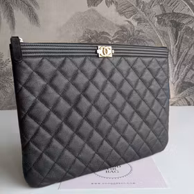 Chanel Medium Quilted Caviar Boy O Case Clutch
