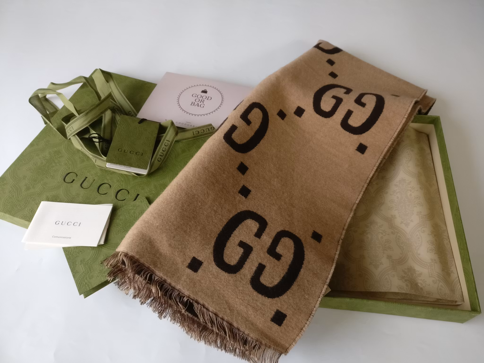 Gucci GG Jacquard Wool Silk Scarf