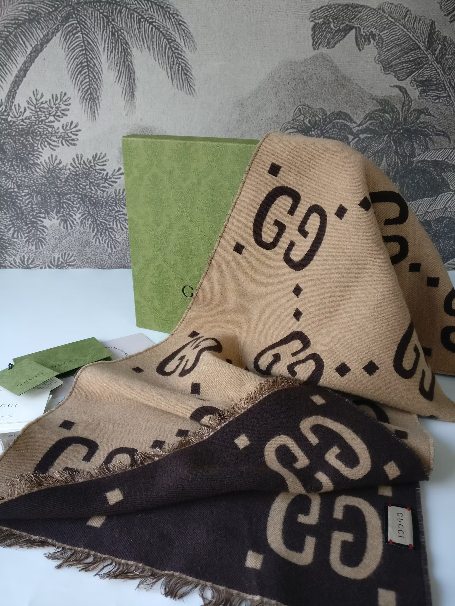 Gucci GG Jacquard Wool Silk Scarf