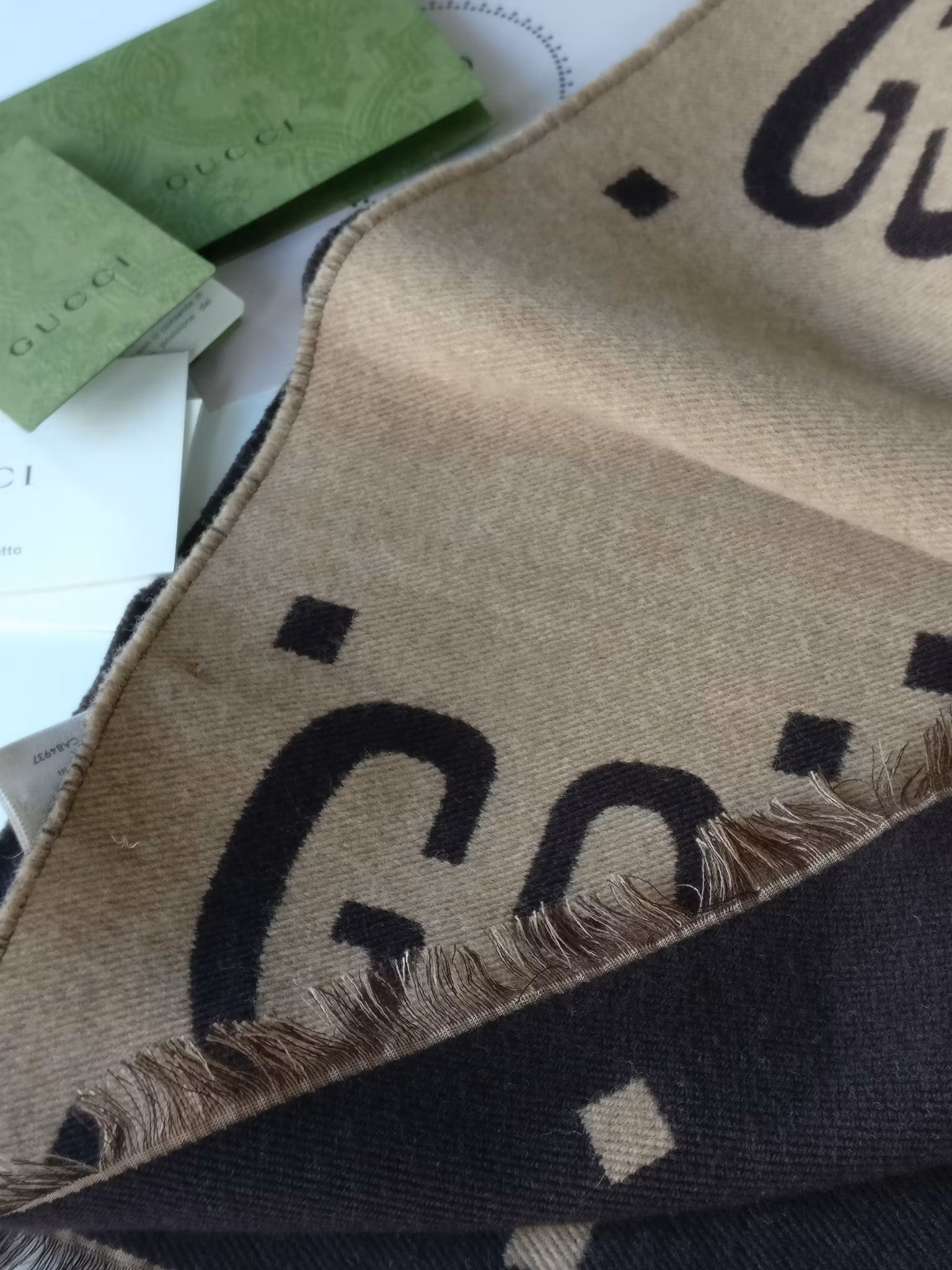 Gucci GG Jacquard Wool Silk Scarf