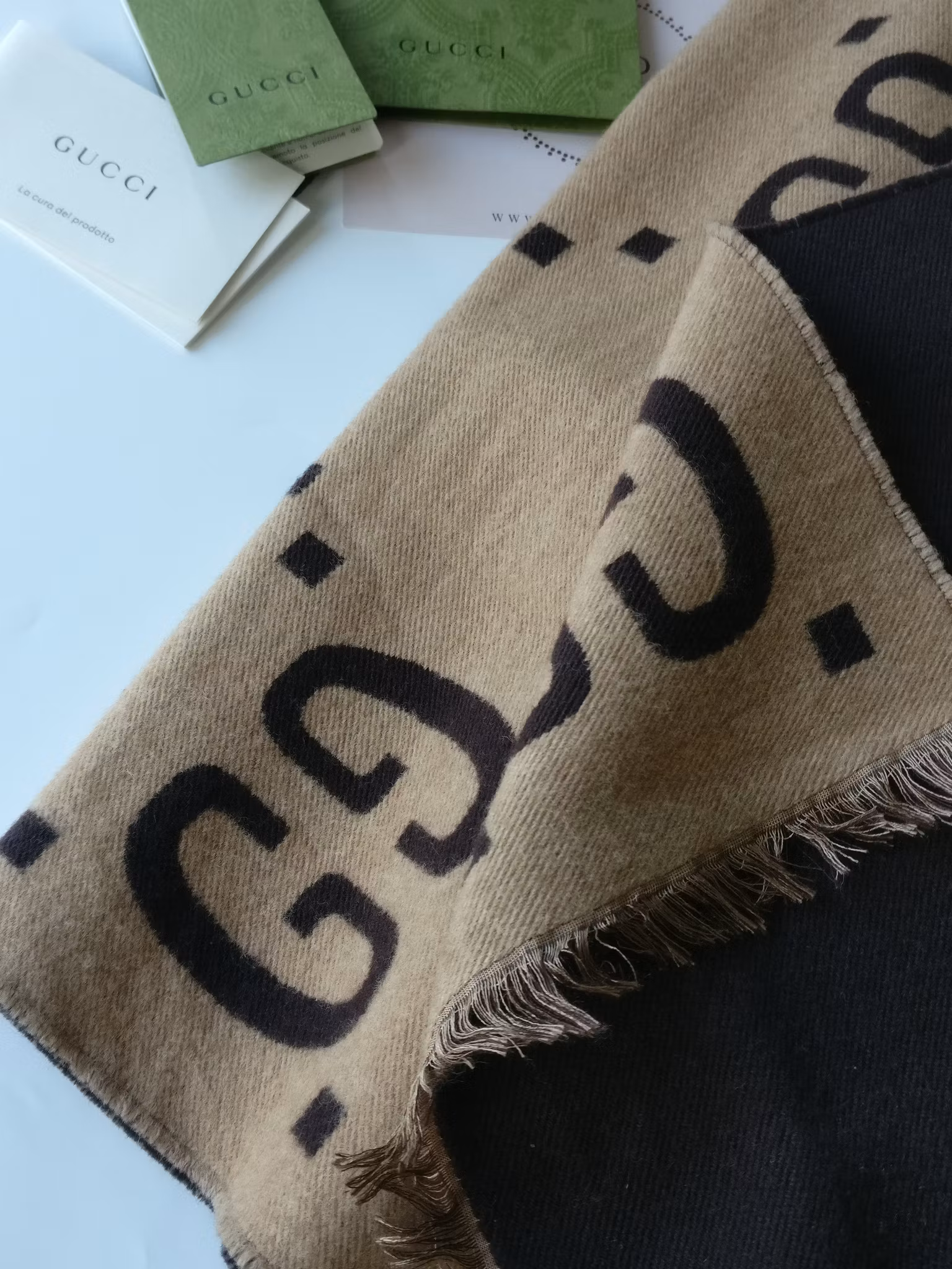 Gucci GG Jacquard Wool Silk Scarf