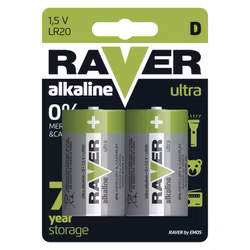D-batterier / LR20 RAVER alkalisk, 2-pack