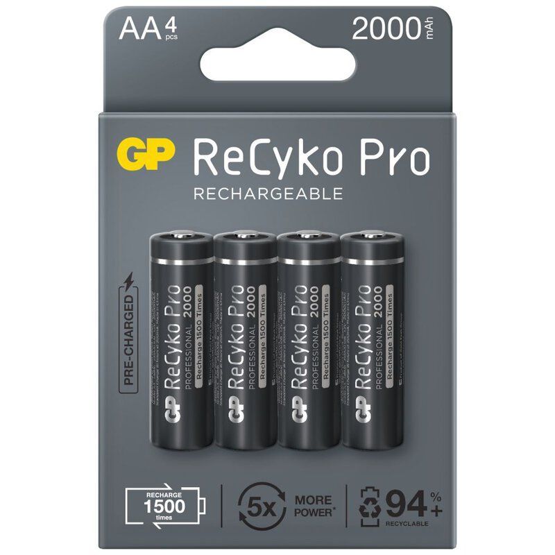 Uppladdningsbara batterier 4 x AA / R6 GP ReCyko Pro Ni-MH 2000mAh