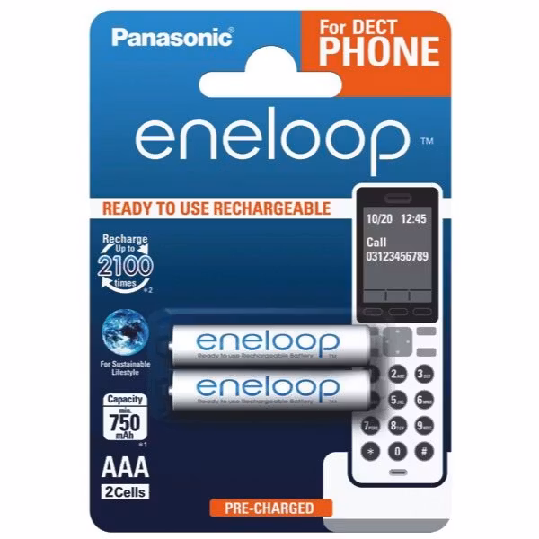 Uppladdningsbara batterier 2 x Panasonic Eneloop R03 AAA 800mAh för DECT