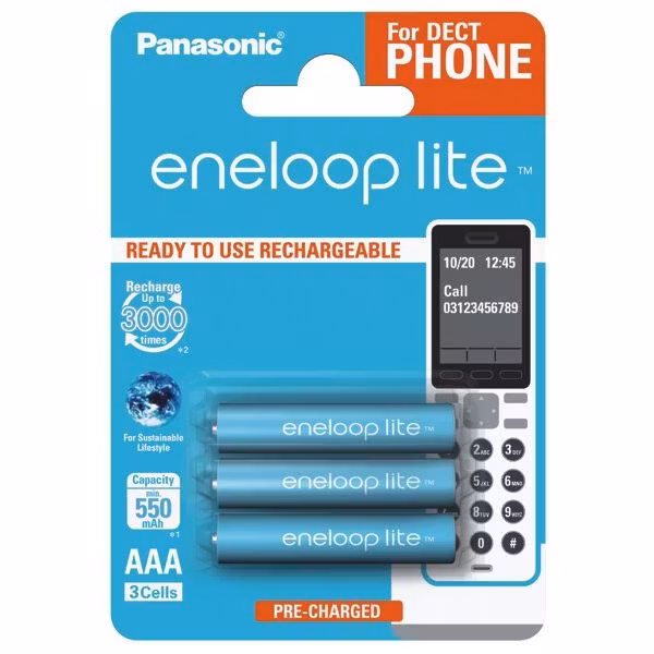 Uppladdningsbara batterier 3 x Panasonic Eneloop Lite R03 AAA 550mAh