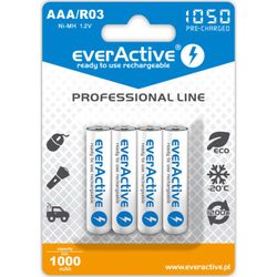 Uppladdningsbara batterier 4x everActive R03 / AAA Ni-MH 1050 mAh redo att användas